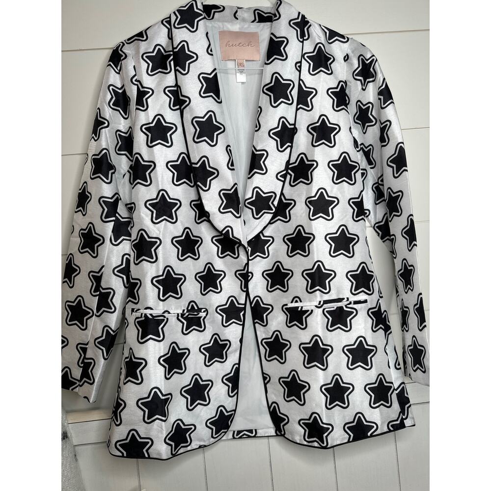 Anthropologie Hutch, White & Black Star Blazer, Hook/Eye Closure, Pockets XS NEW